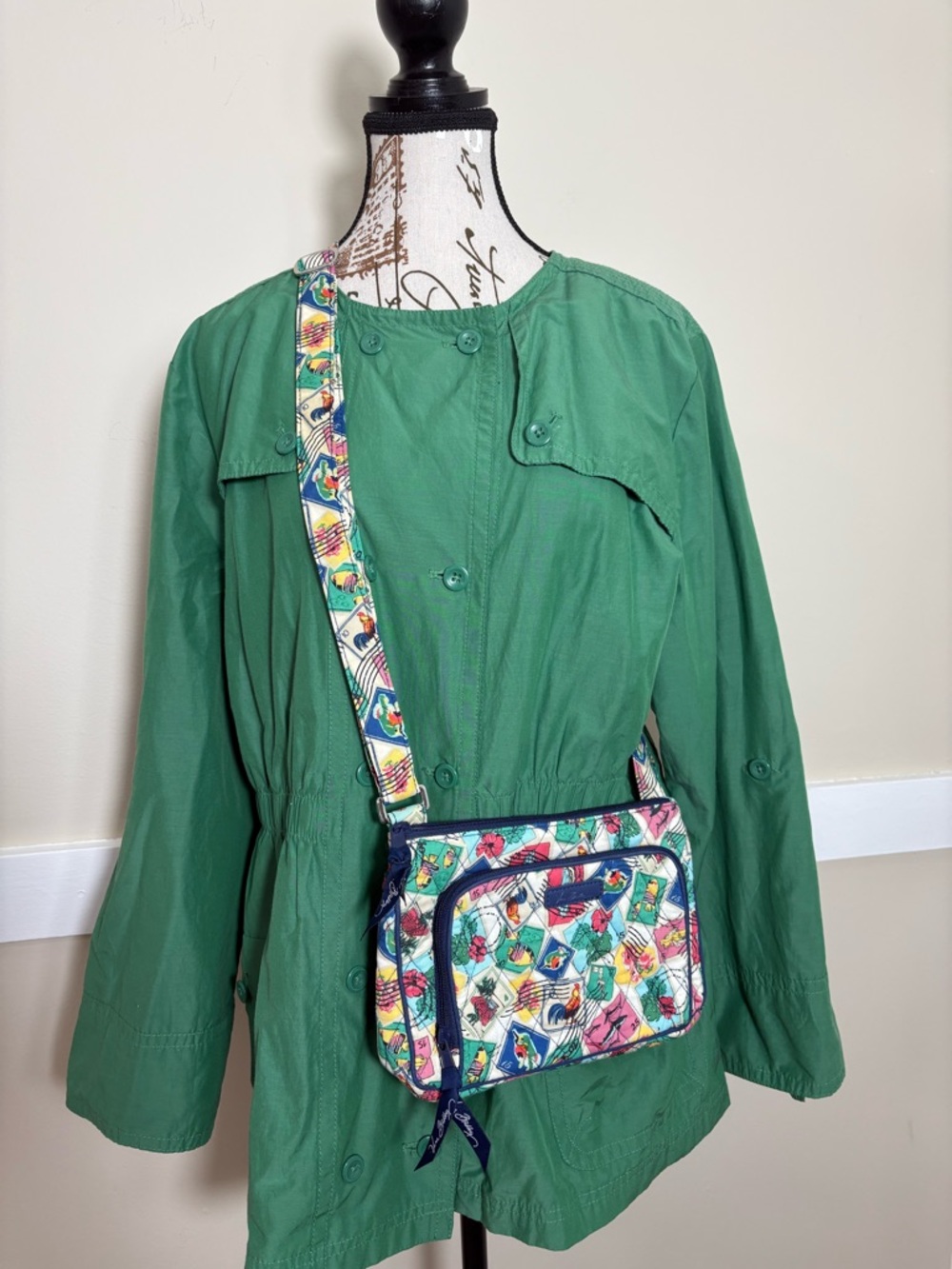 Vera Bradley Postage Stamp Print Quilted Crossbody Travel Bag - Picture 2 of 13